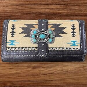 Montana West Western Turquoise‎ Concho Wallet Southwestern Navajo Brown Leather